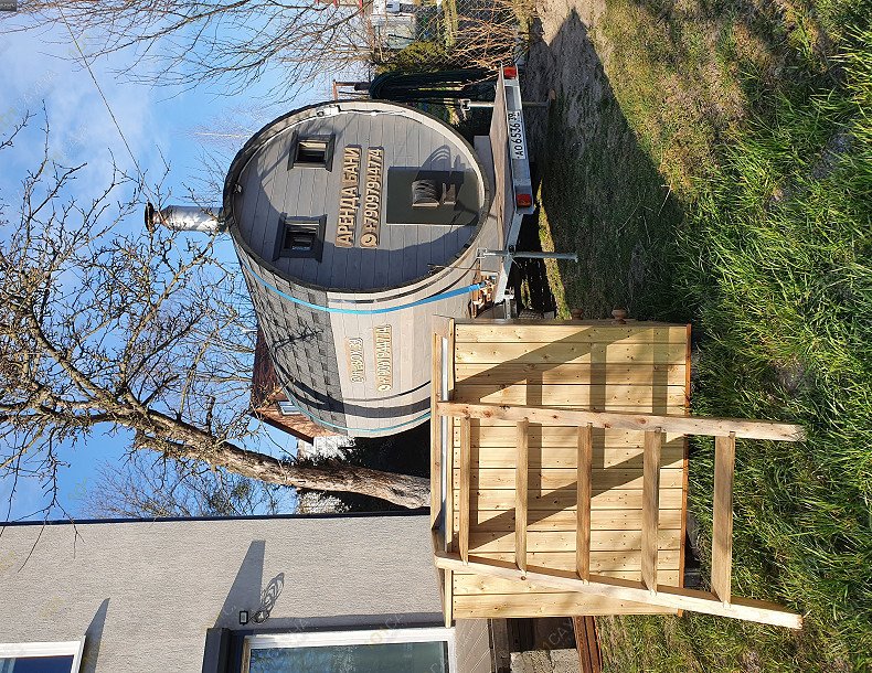 Мобильна баня-бока Мобильня баня FireBOX.39, в Калининграде, Отрадная 32 | серая + купель | 1001sauna.com