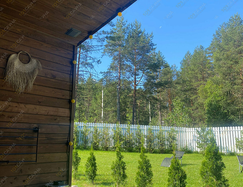 Баня Баня Форест, в Санкт-Петербурге, Приозерский р-н, дер. Борисово, ул. Дачная, 88 | Терраса бани Форест летом — сосновый лес рядом | 1001sauna.com